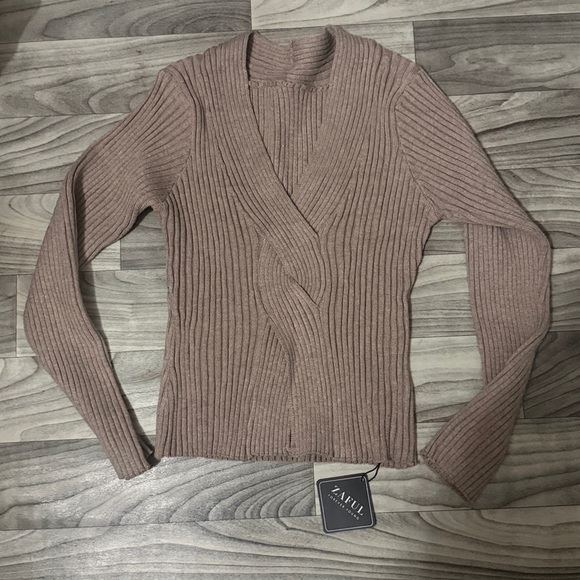 Zaful Ribbed Knit Sweater in Light Mocha Brown - Picture 1 of 3